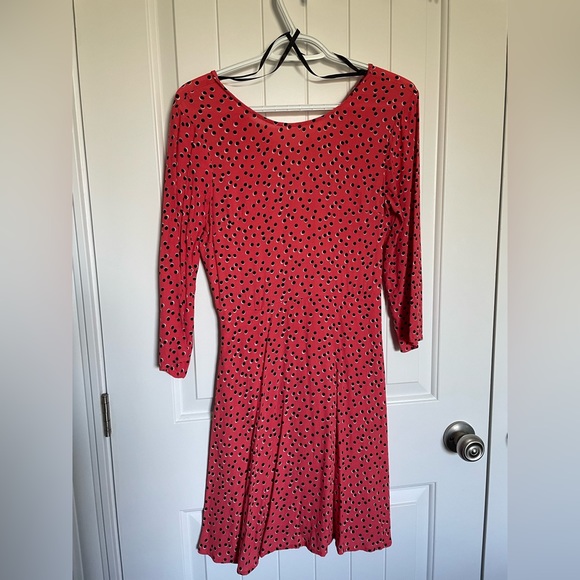 GAP coral long sleeve dress with black polka dots in size 4 - Picture 2 of 4